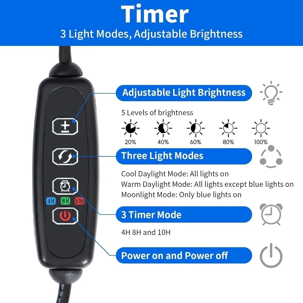 48–54 Inch AQUANEAT LED Fish Tank Light Full Spectrum Timer Day/Night Mode